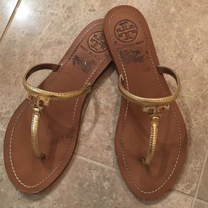 Tory Burch T-strap gold thong flip flops sandals